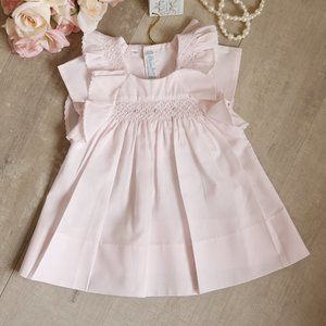 Pink Smocked Dress Flutter Sleeve Pinafore Feltman Brothers 3 Months  NWT